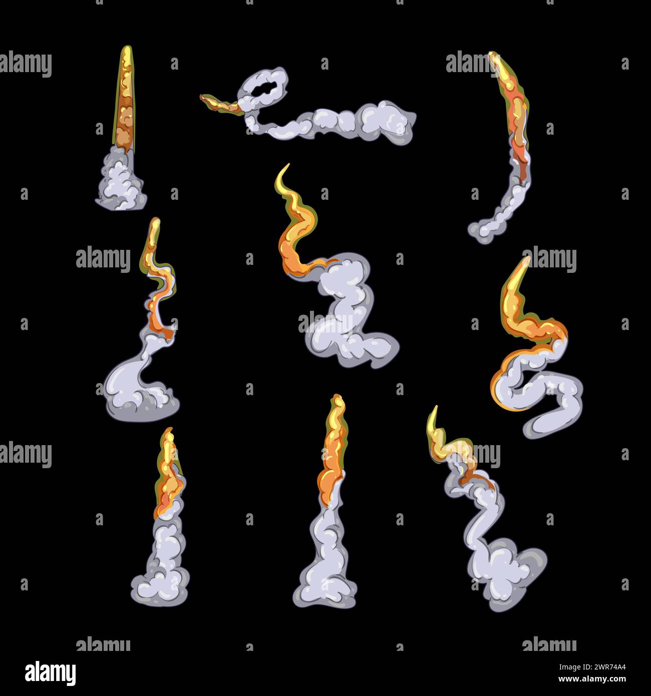 rocket launch smoke set cartoon vector illustration Stock Vector Image ...