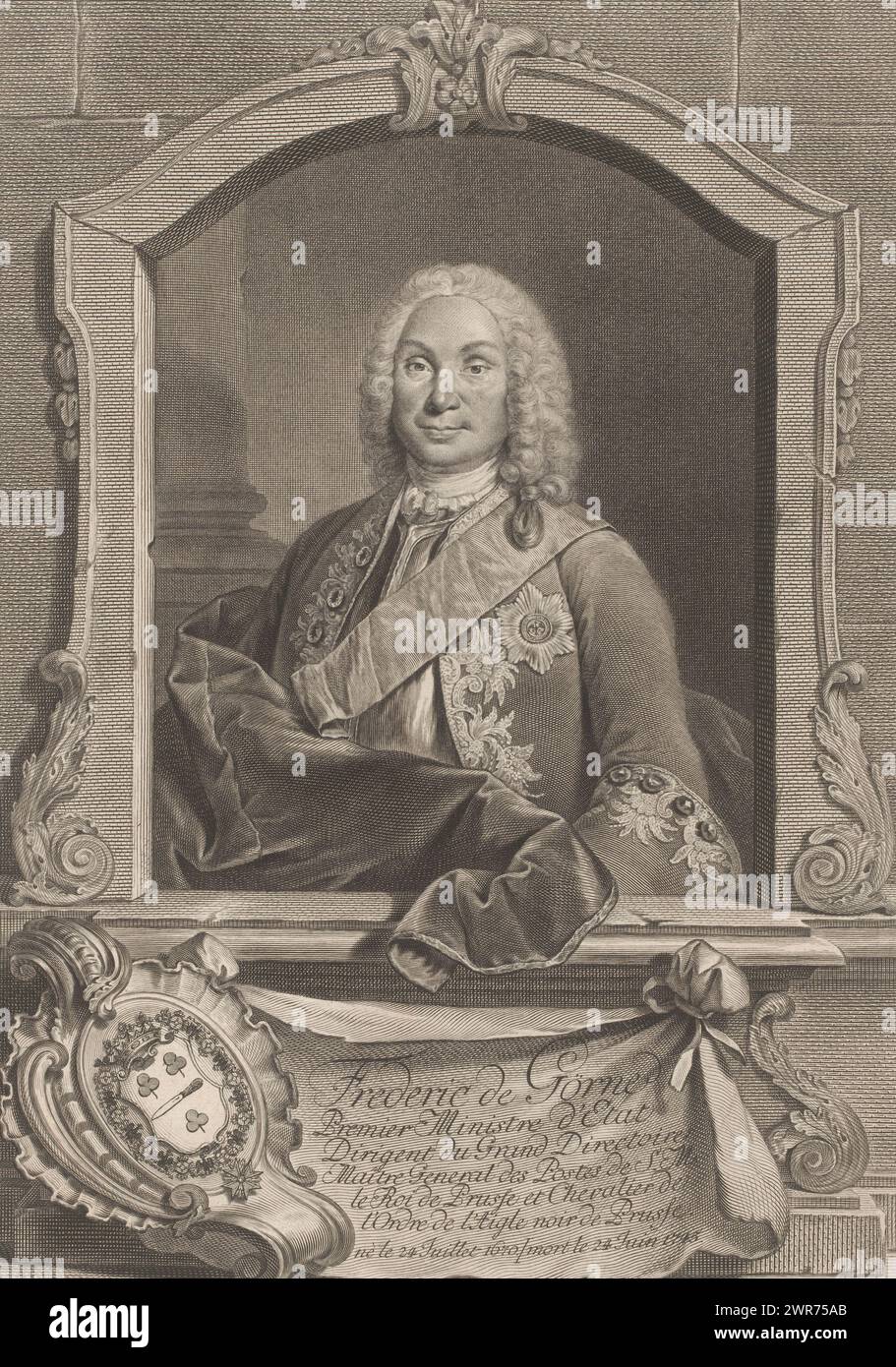 Portrait of Friedrich von Görne, print maker: Georg Friedrich Schmidt, Berlin, 1745 - 1775, paper, engraving, etching, height 398 mm × width 286 mm, print Stock Photo