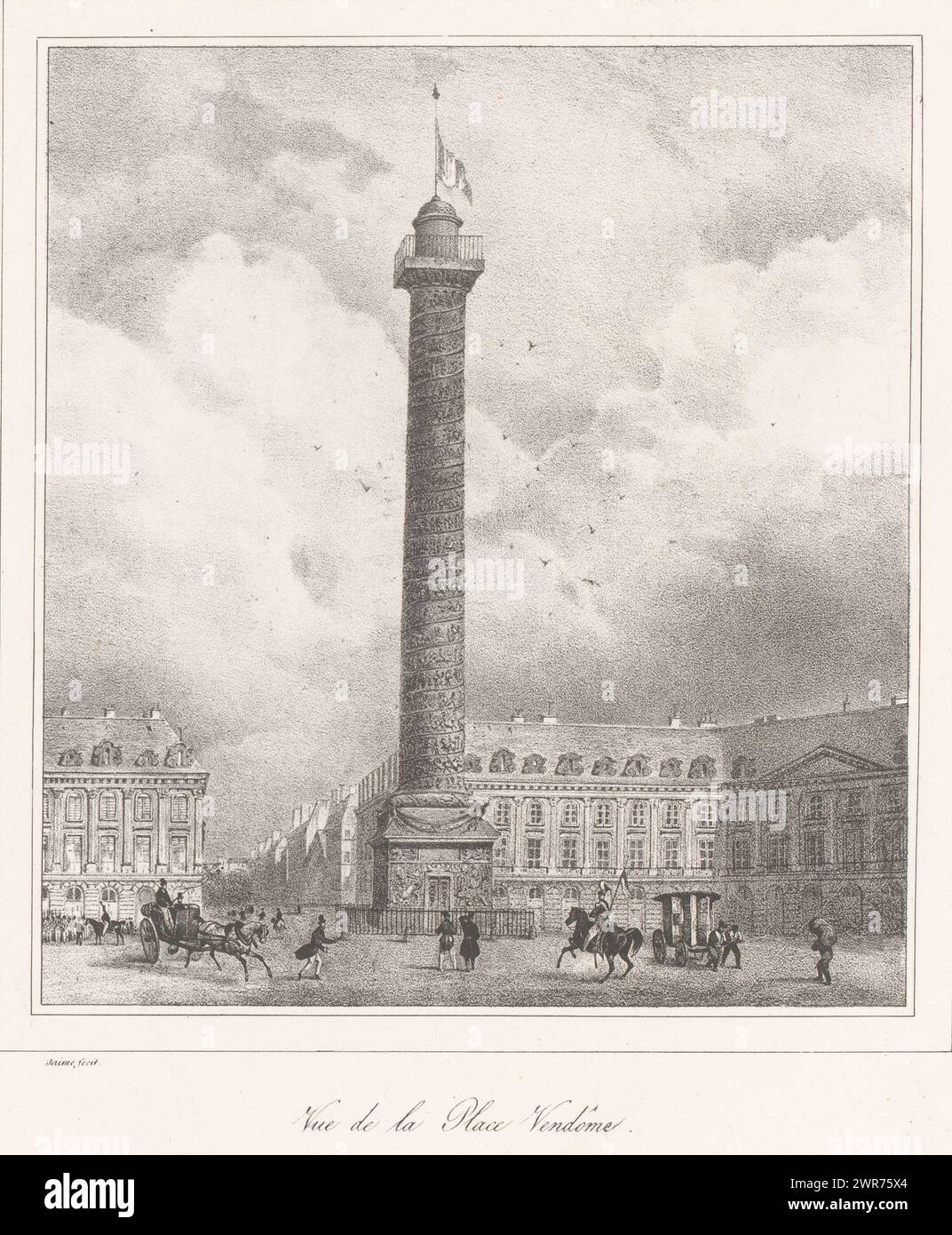 View of the Colonne Vendôme, Vue de la Place Vendôme (title on object), print maker: Ernest Jaime, publisher: Giraldon-Bovinet & Cie., Paris, 1828, paper, height 352 mm × width 271 mm, print Stock Photo