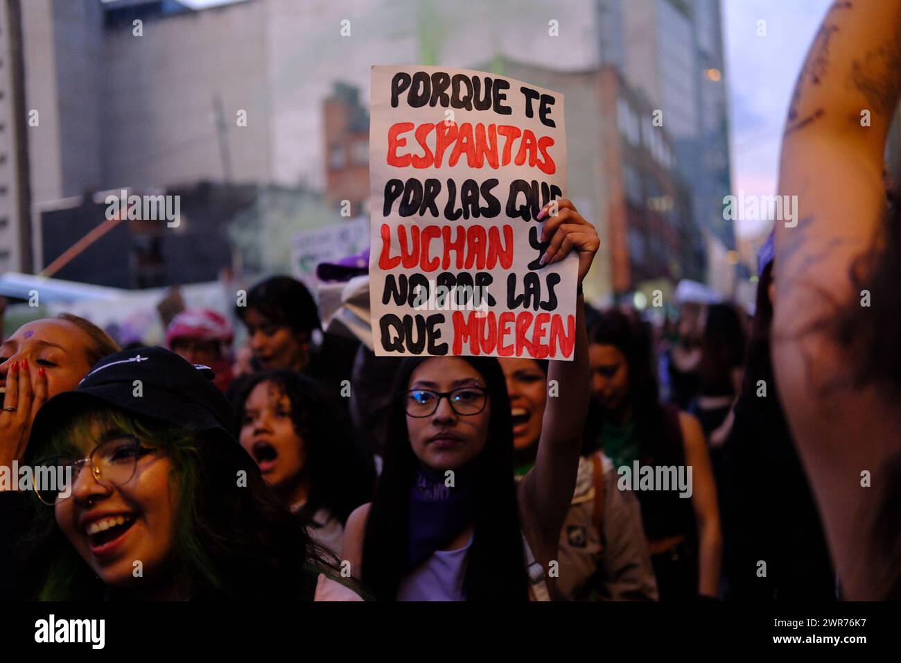 Bogota, Colombia. 08th Mar, 2024. Women take part with signs and banners during the international women's day demonstrations in, Bogota, Colombia on March 8, 2024. Photo by: Wendy P. Romero/Long Visual Press Credit: Long Visual Press/Alamy Live News Stock Photo