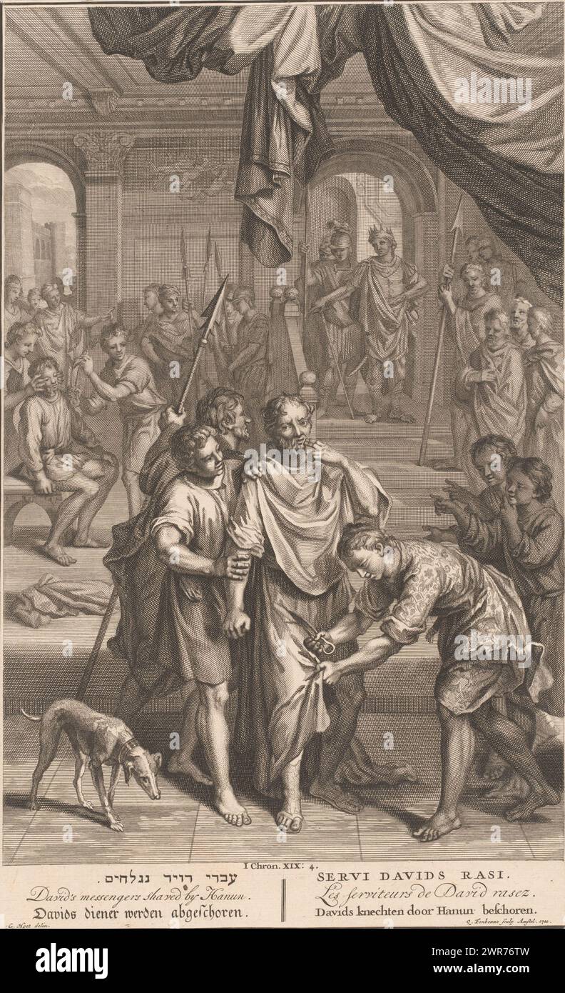 David's servants at Hanun, print maker: Quiryn Fonbonne, after drawing by: Gerard Hoet (I), publisher: Bernard Picart, (possibly), Amsterdam, 1711 and/or 1720 - 1728, paper, etching, engraving, height 349 mm × width 216 mm, print Stock Photo