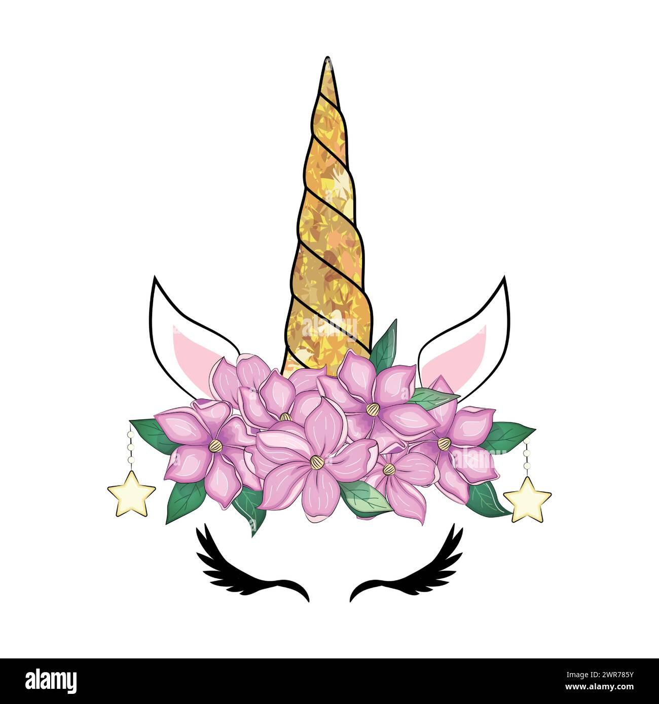 Cute unicorn head with flower crown Stock Vector