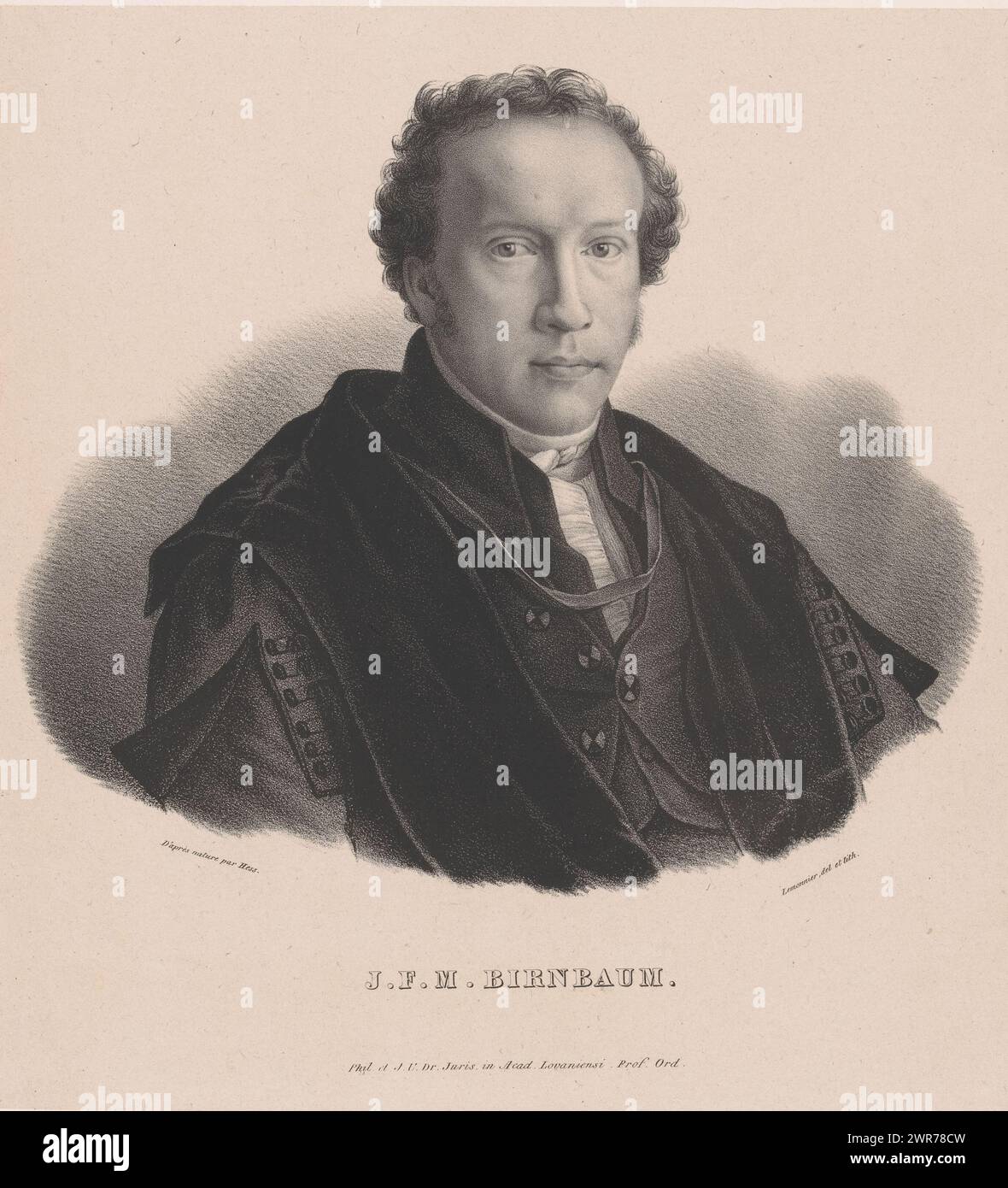 Portrait of Johann Michael Franz Birnbaum, J.F.M. Birnbaum (title on object), print maker: Antoine Lemonnier, after design by: Marcel Hess, 1827, paper, height 557 mm × width 435 mm, print Stock Photo