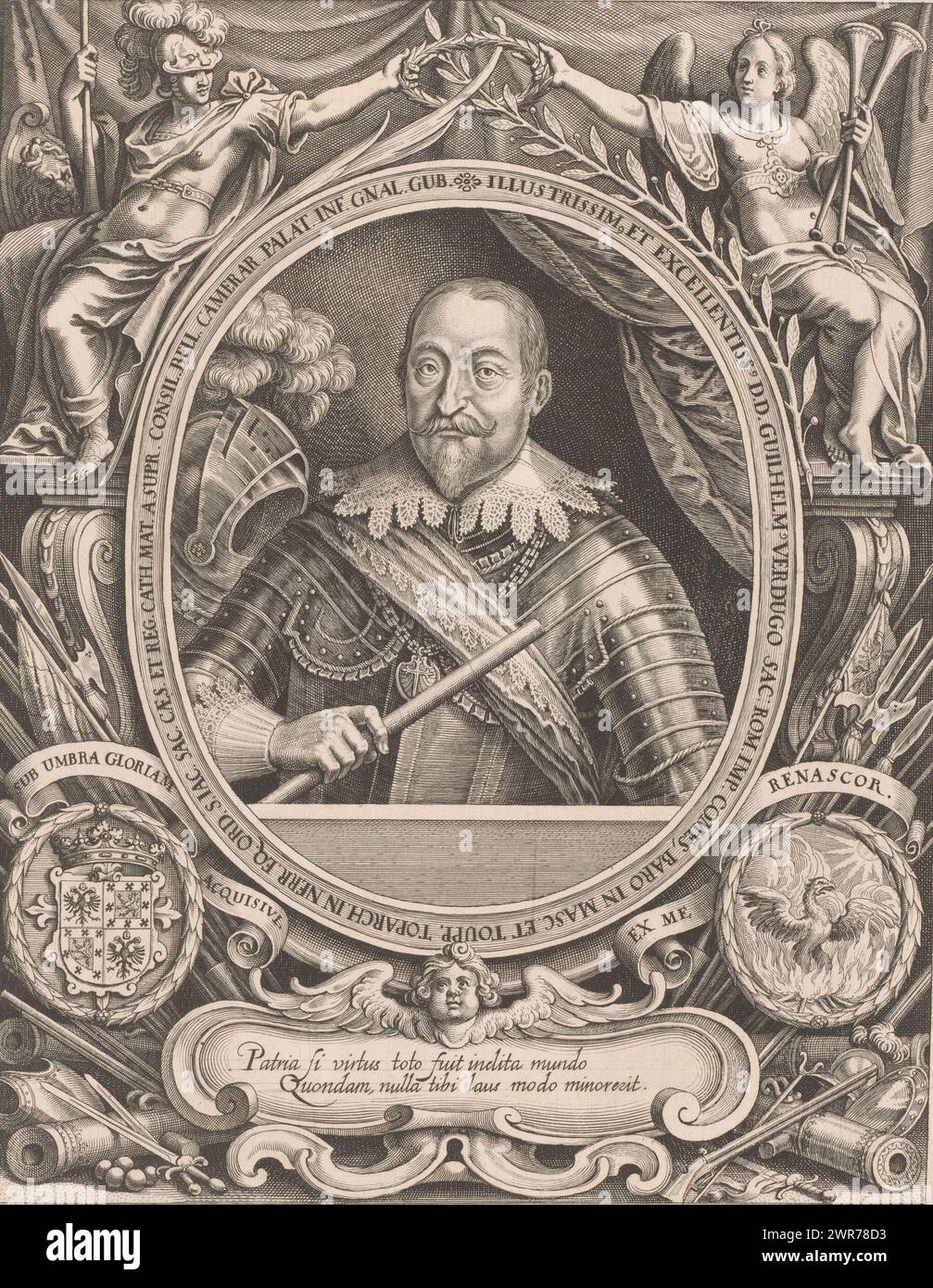 Portrait of Wilhelm Count Verdugo, print maker: Matthäus Merian (I), 1603 - 1650, paper, engraving, etching, height 262 mm × width 197 mm, print Stock Photo