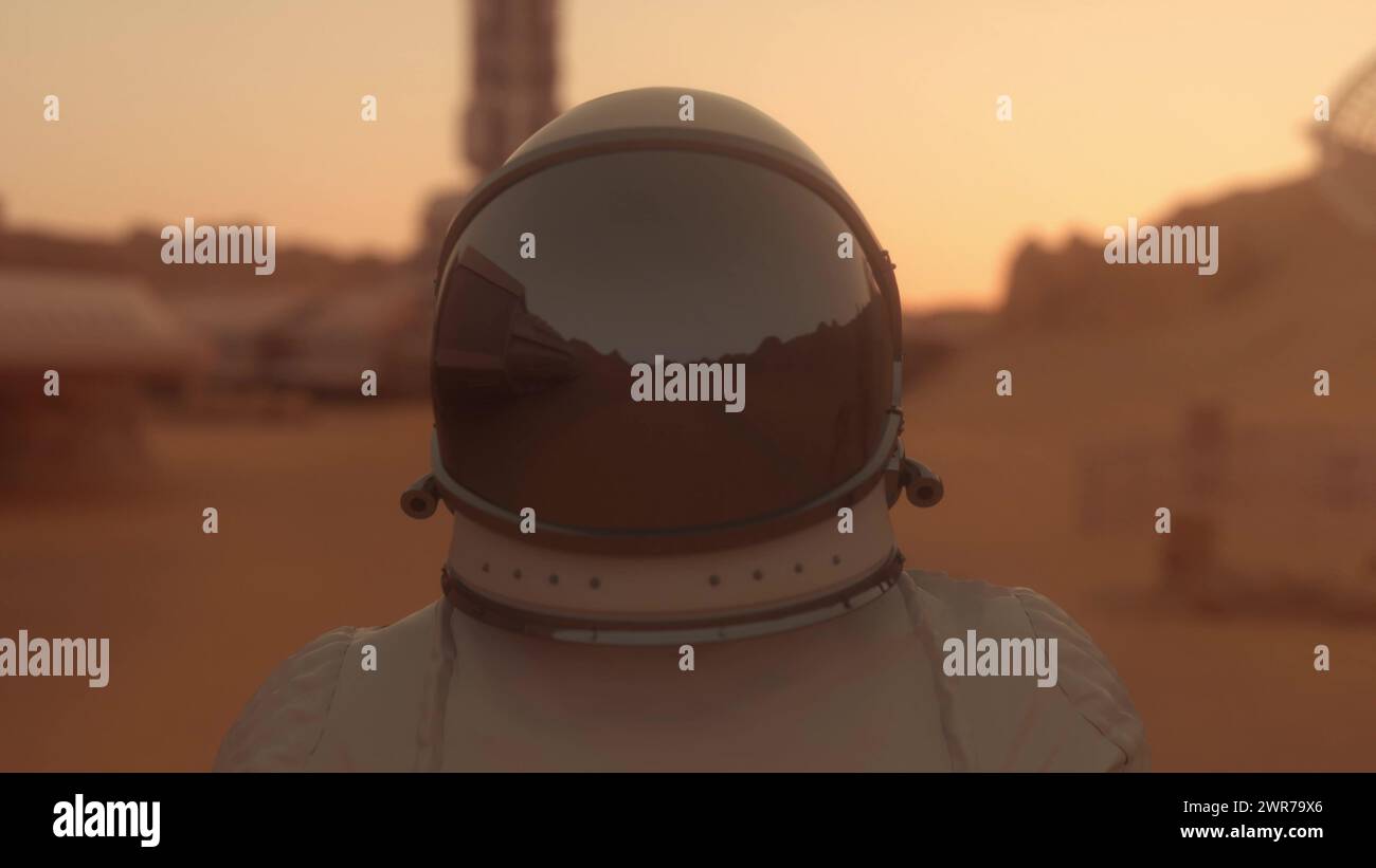 Astronaut on the Mars. Astronaut walking on the surface of Mars. 3d ...