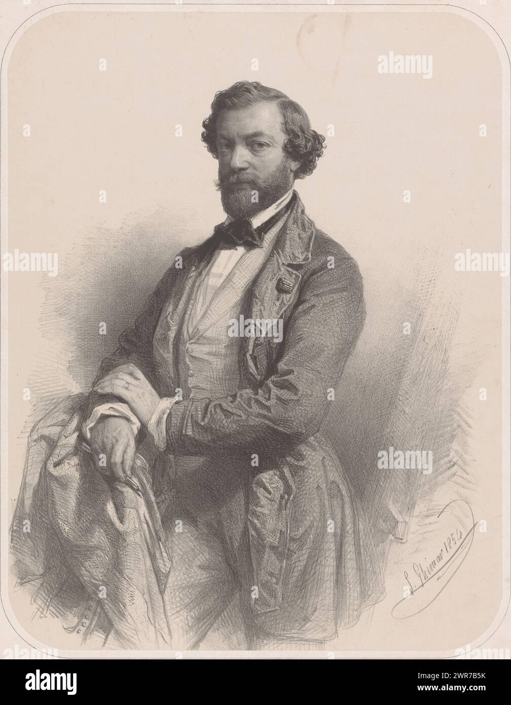 Portrait of an unknown man, print maker: Louis Ghémar, printer: Simonau & Toovey, Brussels, 1854, paper, height 533 mm × width 425 mm, print Stock Photo