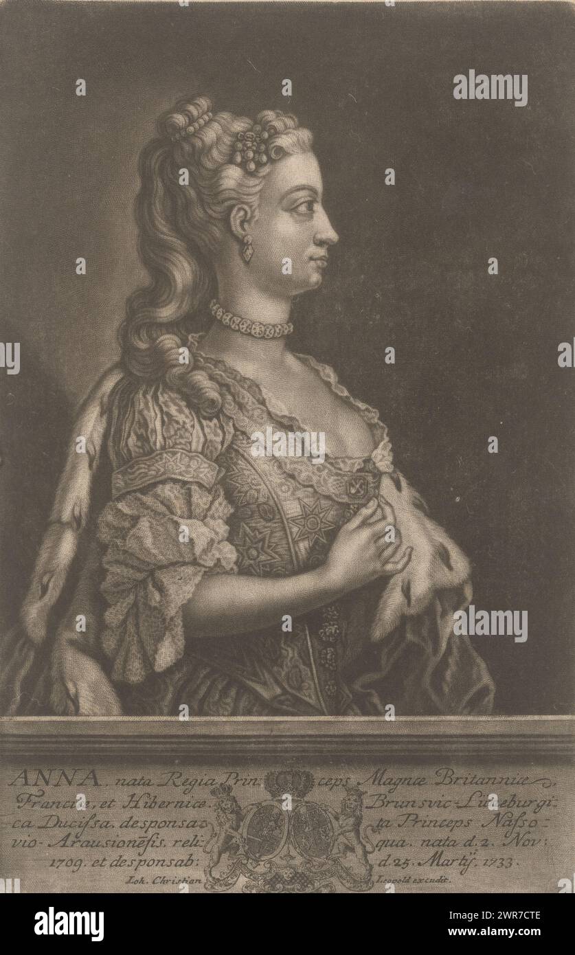Portrait of Anna Stuart, Queen of England and Scotland, print maker: anonymous, publisher: Johann Christian Leopold, 1733 - 1755, paper, height 297 mm × width 195 mm, print Stock Photo