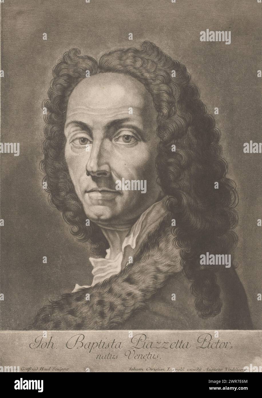 Portrait of Giovanni Battista Piazzetta, print maker: Johann Gottfried Haid, publisher: Johann Christian Leopold, Augsburg, 1720 - 1755, paper, engraving, height 381 mm × width 267 mm, print Stock Photo