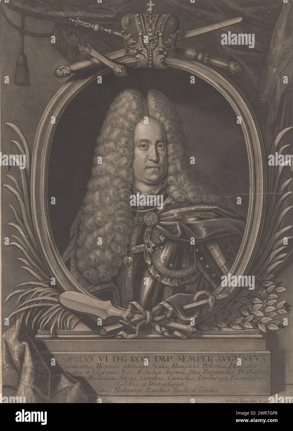 Portrait of Charles VI, Emperor of the Holy Roman Empire, print maker: Gabriel Spitzel, publisher: Gabriel Spitzel, Augsburg, 1711 - 1760, paper, height 497 mm × width 362 mm, print Stock Photo