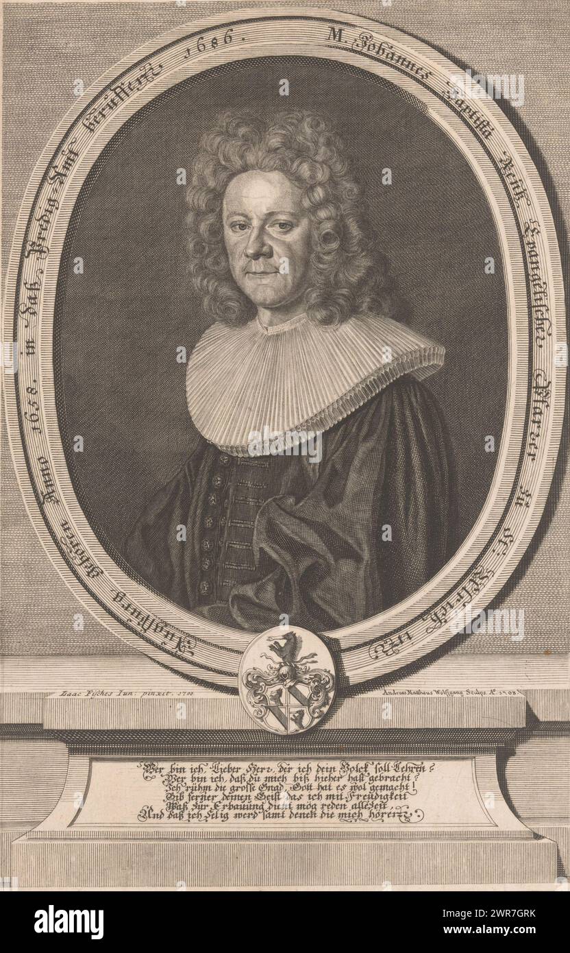 Portrait of Johann Baptist Rentz, print maker: Andreas Matthäus Wolfgang, after painting by: Isaac Fisches (II), Germany, 1703, paper, engraving, height 300 mm × width 195 mm, print Stock Photo