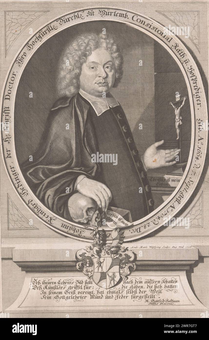 Portrait of Reinhard Hedinger, print maker: Andreas Matthäus Wolfgang, Gottfrid Hoffmann, Augsburg, 1706, paper, engraving, height 305 mm × width 204 mm, print Stock Photo