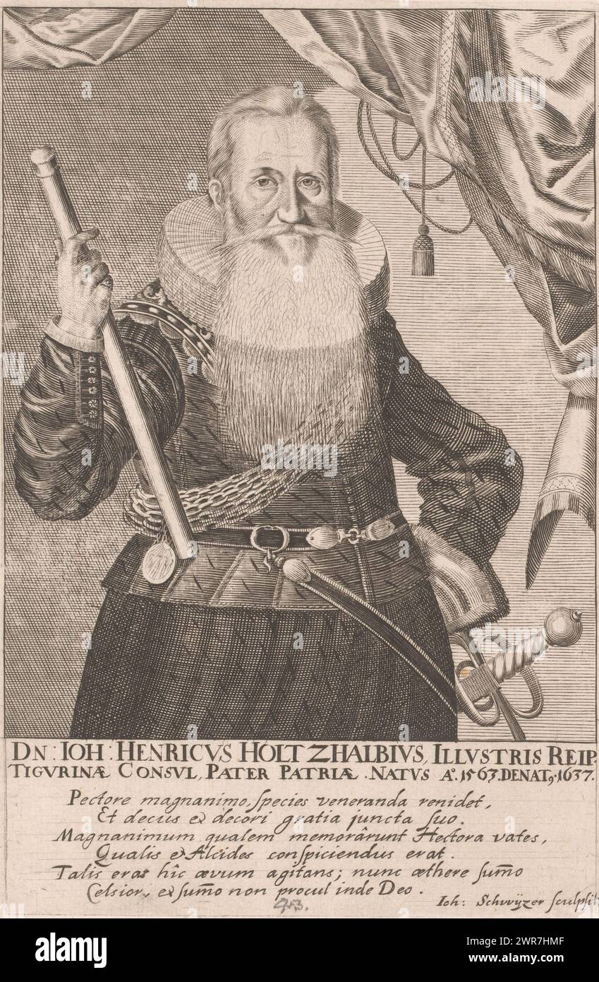 Portrait of Johann Heinrich Holtzhalb, print maker: Johann Schweizer, 1637 - 1670, paper, engraving, height 243 mm × width 161 mm, print Stock Photo