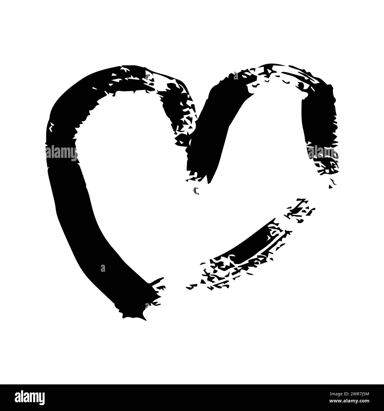 Hand drawn brush hearts. Grunge black doodle heart on white background ...