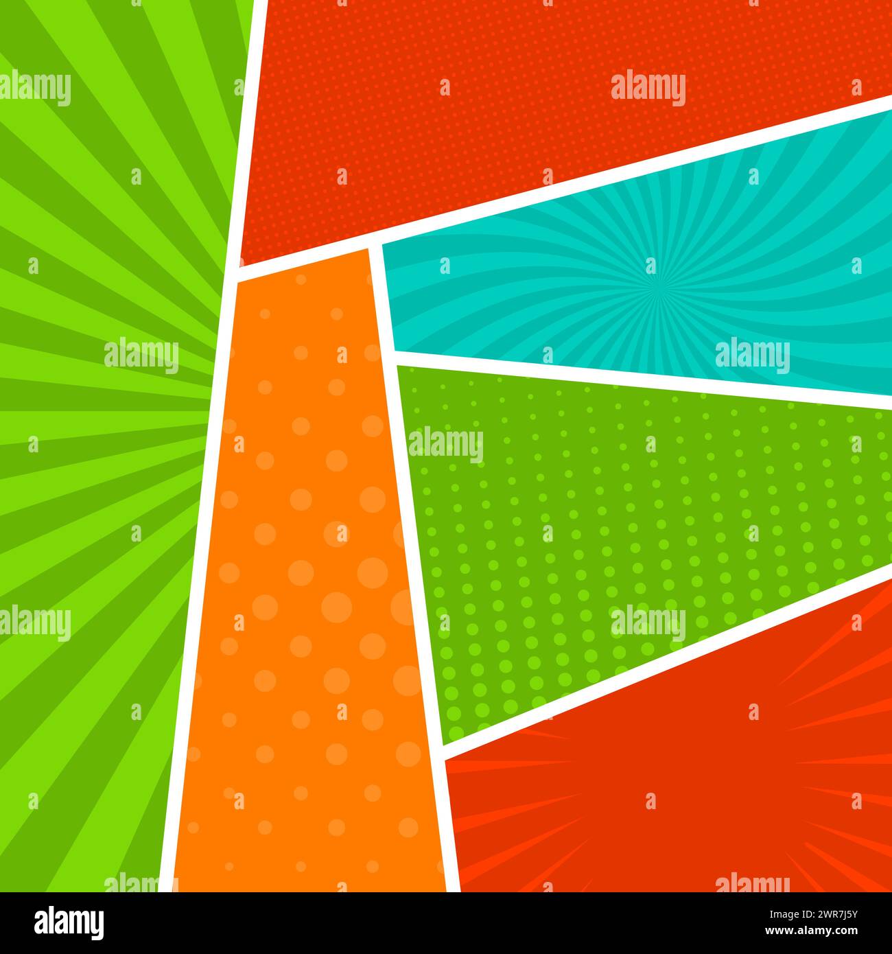 Colorful comic book page background in pop art style. Empty template