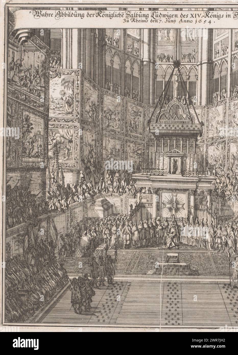 Coronation of Louis XIV in the Cathedral of Reims, Wahre Abbildung der Königliche salbung Ludwigen des, print maker: anonymous, 1654, paper, engraving, height 263 mm × width 272 mm, print Stock Photo