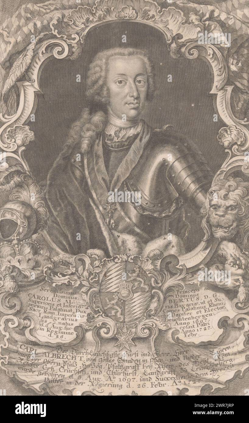 Portrait of Charles VII Albert, print maker: Gustav Andreas Wolfgang (1692-1775), publisher: Johann Christian Leopold, unknown, print maker: Germany, publisher: Augsburg, 1727 - 1775, paper, engraving, etching, height 300 mm × width 191 mm, print Stock Photo