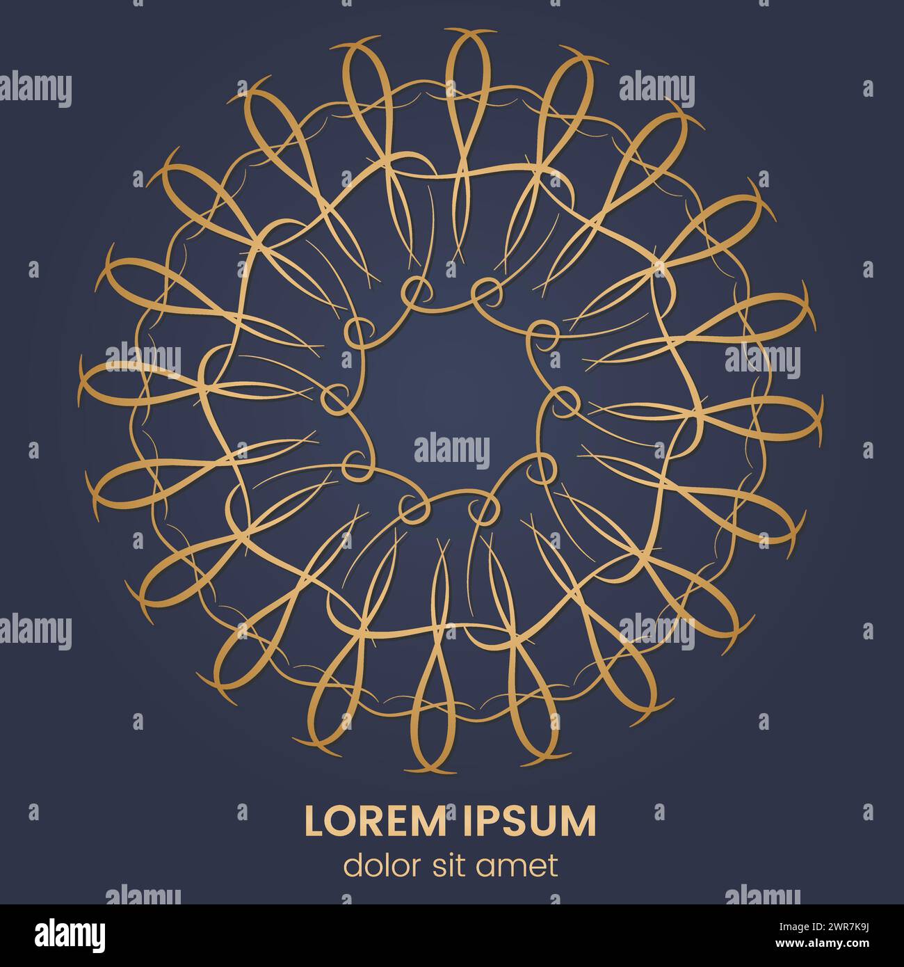 Vintage geometric circular element. Vector gold monogram on dark blue background. Vector illustration Stock Vector