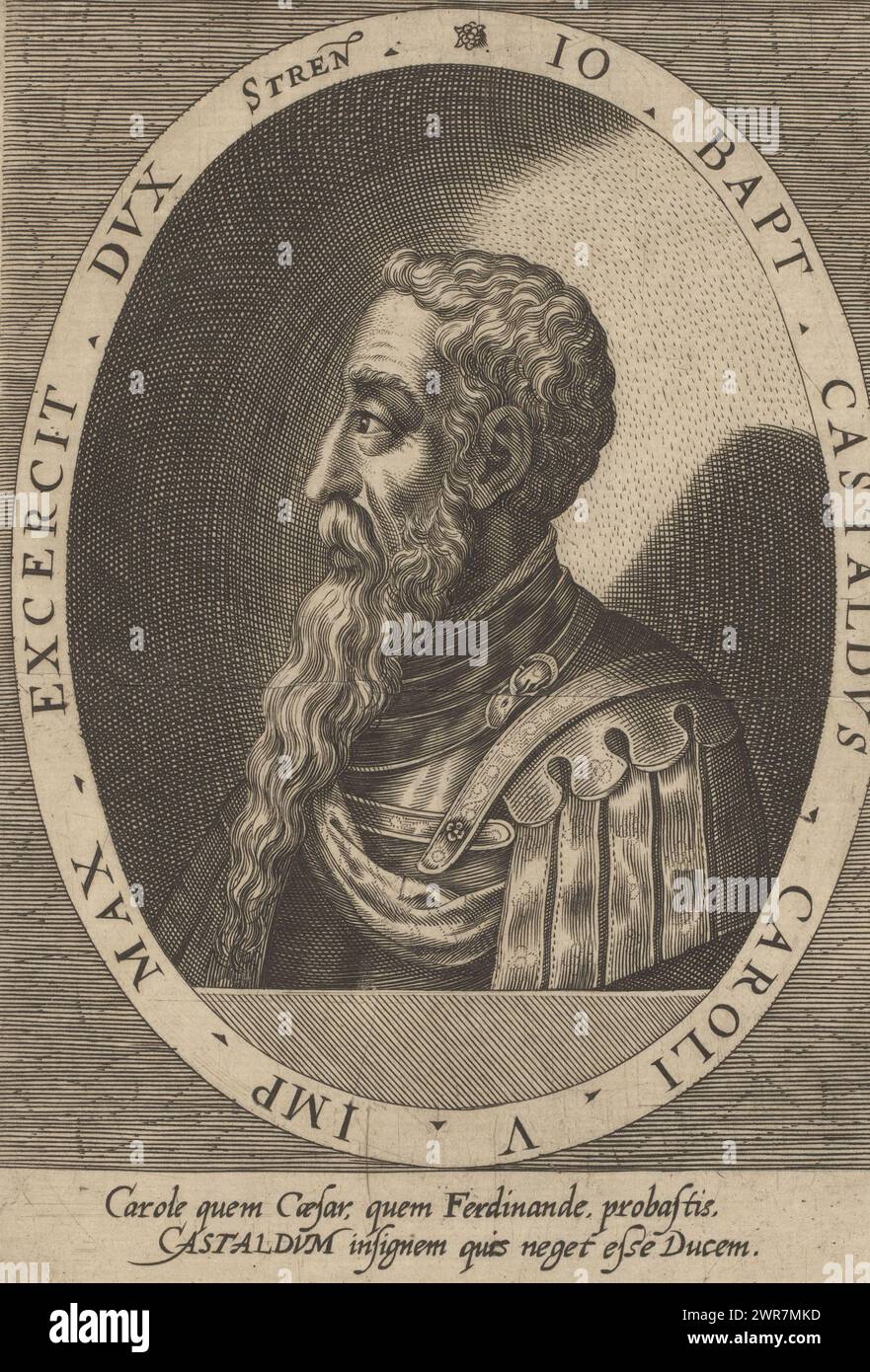 Portrait of Giovan Battista Castaldo, Text in Latin in the frame and in