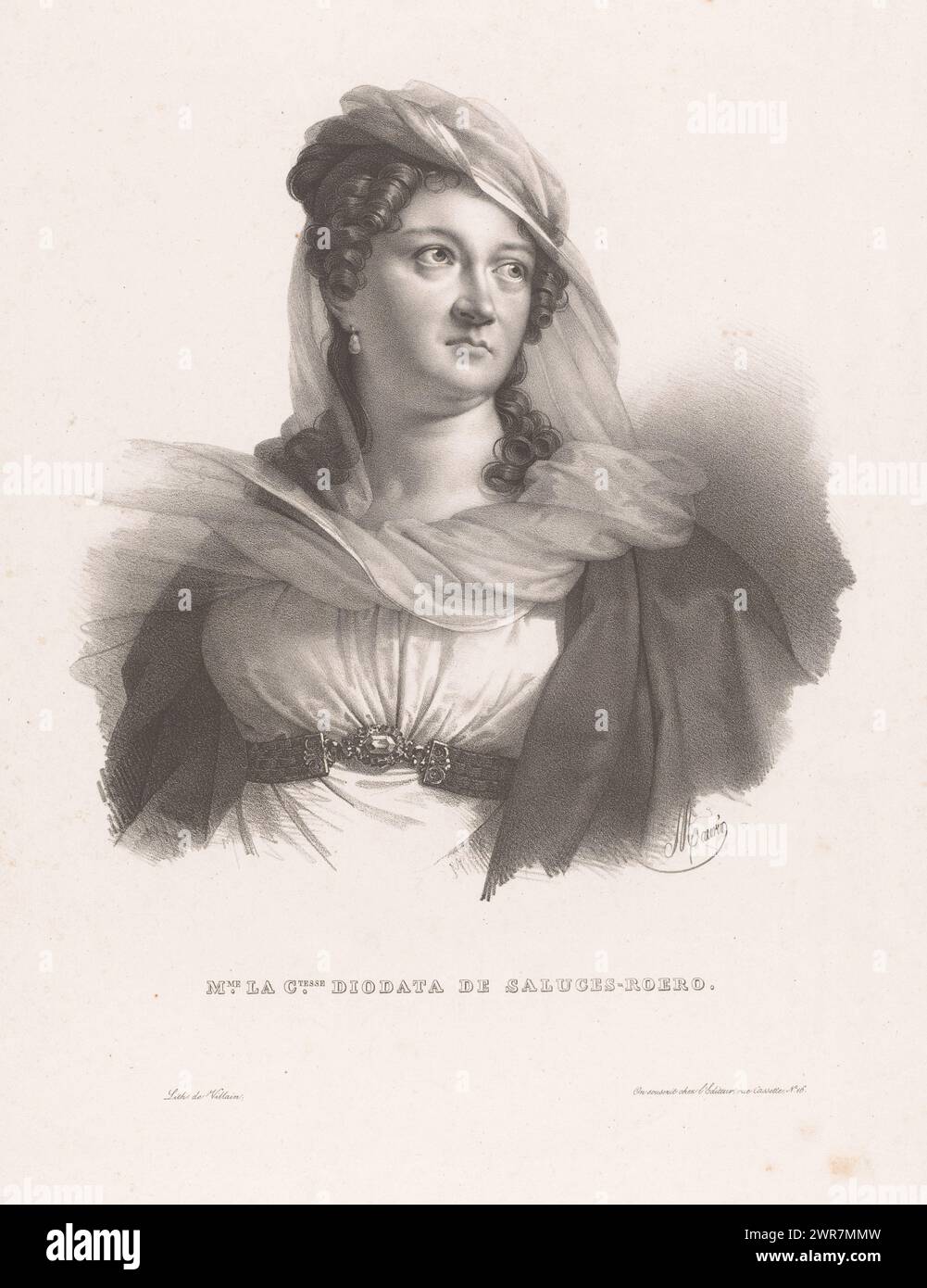 Portrait of Diodata Saluzzo Roero, Mme. la ctesse. Diodata de Saluces-Roero (title on object), print maker: Nicolas Maurin, printer: François Jean Villain, publisher: Jean Claude Chabert, Paris, 1827 - 1852, paper, height 488 mm × width 326 mm, print Stock Photo