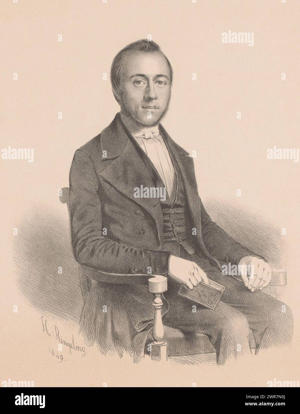 Portrait of N. Graafland, N. Graafland (title on object), print maker: Hendrik Ringeling, after design by: Hendrik Ringeling, Leiden, 1849, paper, height 288 mm × width 212 mm, height 334 mm × width 253 mm, print Stock Photo