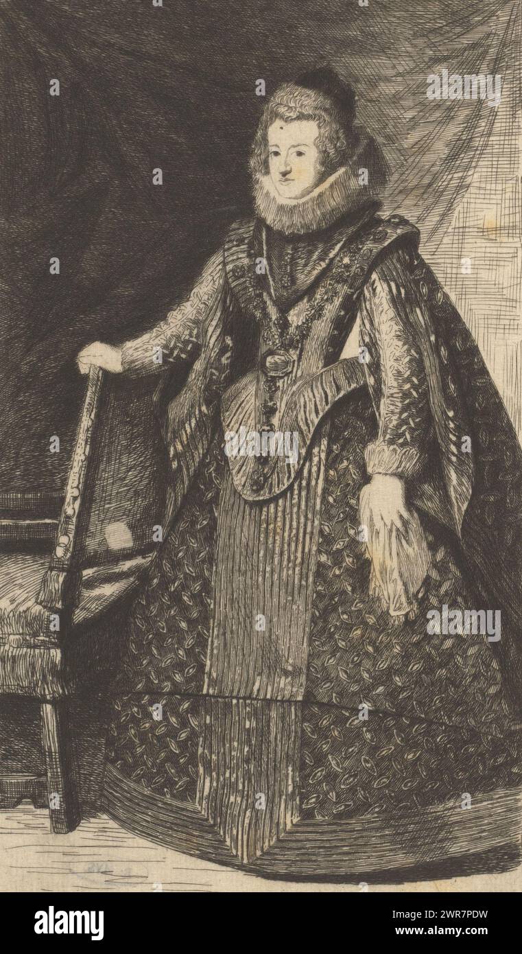 Portrait of Elisabeth of Bourbon, print maker: Léopold Flameng, after painting by: Diego Rodriguez de Silva y Velázquez, 1874, paper, etching, drypoint, height 253 mm × width 157 mm, print Stock Photo
