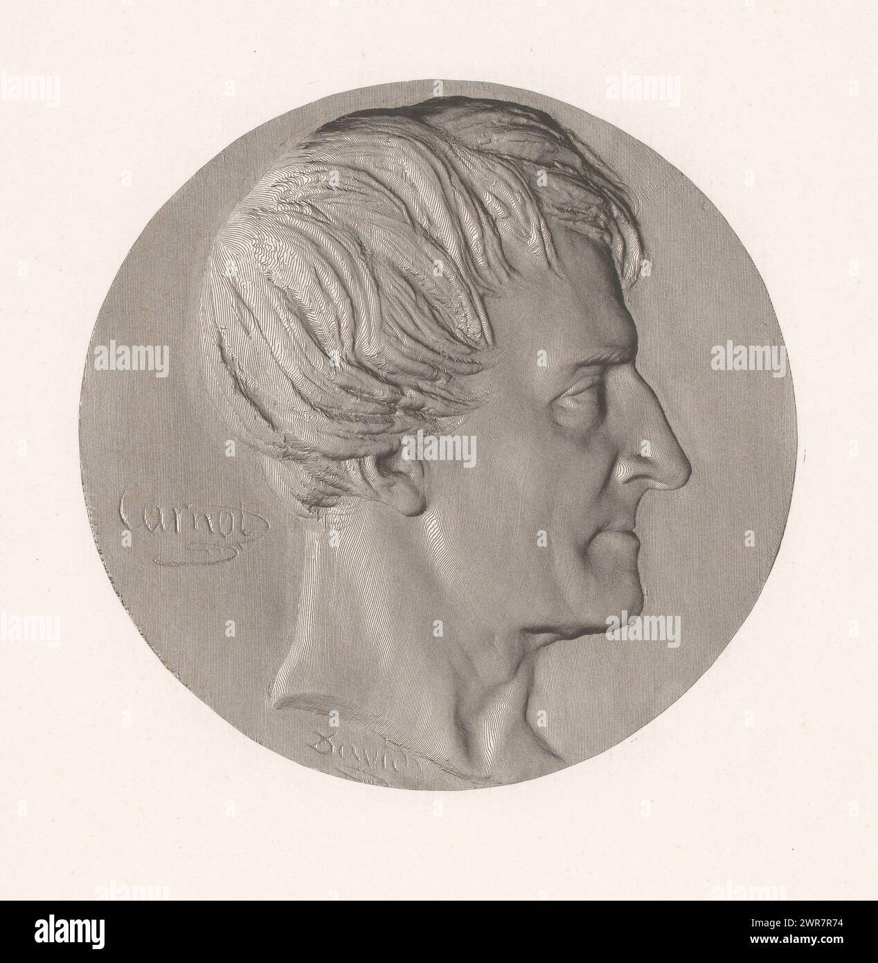 Medallion with portrait of Lazare Carnot, Carnot (title on object), Series of medallions with prominent figures from the early nineteenth century (series title), print maker: Achille Collas, (possibly), Pierre Jean David d'Angers, France, 1820 - 1840, paper, height 232 mm × width 218 mm, print Stock Photo