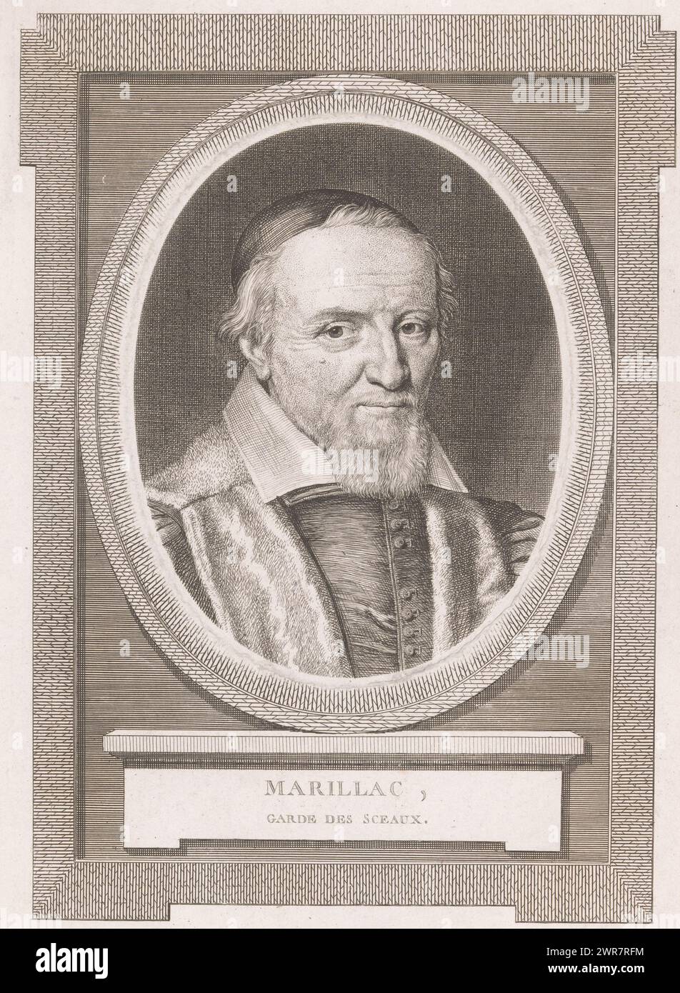 Portrait of Michel de Marillac, Marillac, Garde des Sceaux (title on object), print maker: Jean Morin, after painting by: Philippe de Champaigne, 1630 - 1790, paper, etching, engraving, height 296 mm × width 214 mm × height 171 mm × width 134 mm, print Stock Photo