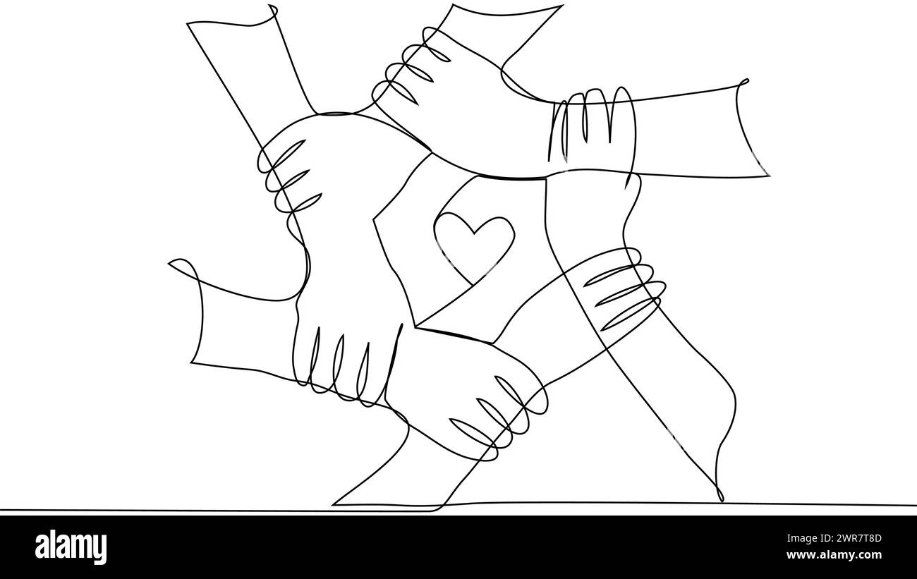 Continuous line of men giving high fives gesture hands to celebrate