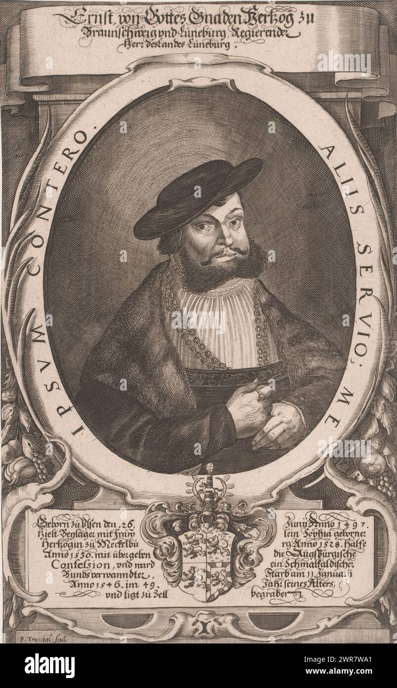 Portrait of Ernst I von Braunschweig-Lüneburg, print maker: Peter Troschel, Germany, c. 1630 - in or after 1670, paper, engraving, height 274 mm × width 169 mm, print Stock Photo