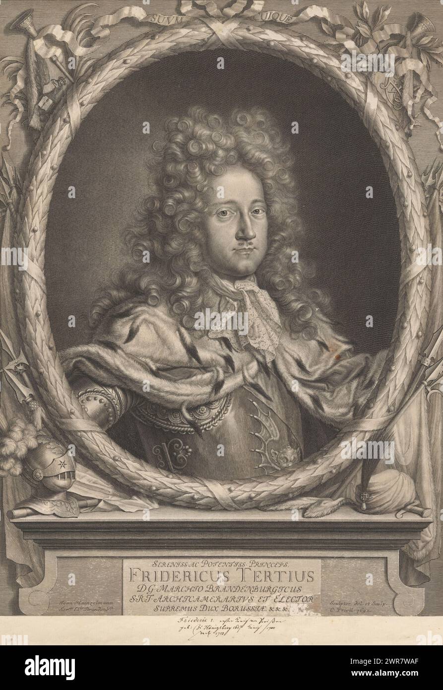 Portrait of Frederick I King of Prussia, print maker: Johann Hainzelmann, after drawing by: Johann Hainzelmann, unknown, Brandenburg, 1692, paper, engraving, height 444 mm × width 327 mm, print Stock Photo