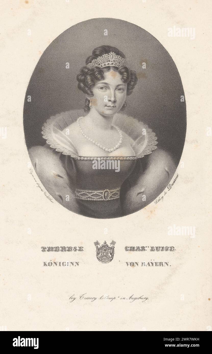 Portrait of Queen Therese of Bavaria, Therese Charte. Luise, queen of Baÿern (title on object), print maker: Pierre Roch Vigneron, after design by: Johann Waldherr, printer: Pierre François Ducarme, printer: Paris, publisher: Augsburg, 1825 - 1829, paper, height 471 mm × width 327 mm, print Stock Photo