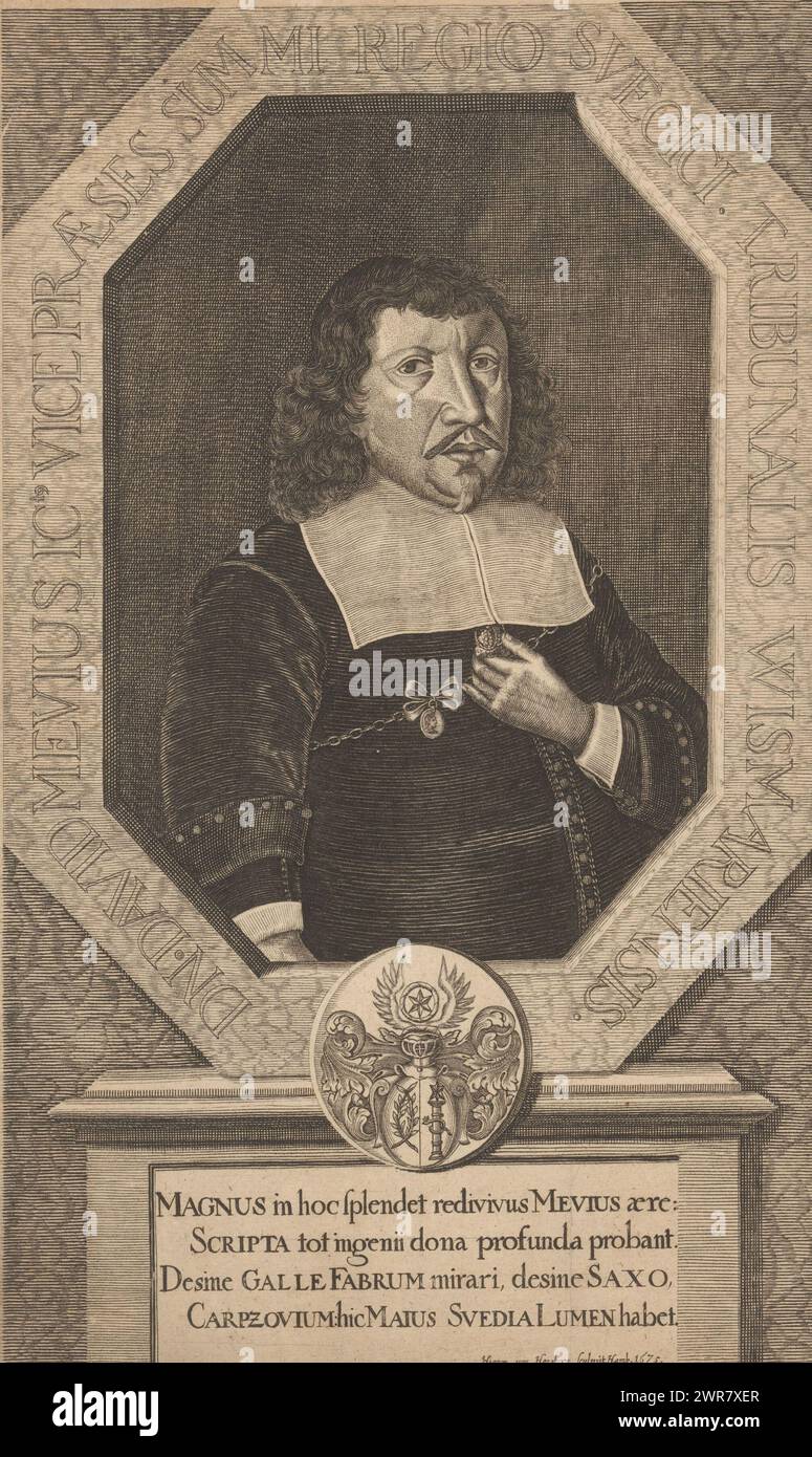 Portrait of David Mevius, print maker: Hieronymus van Hensbergen, Hamburg, 1675, paper, engraving, height 276 mm × width 166 mm, print Stock Photo