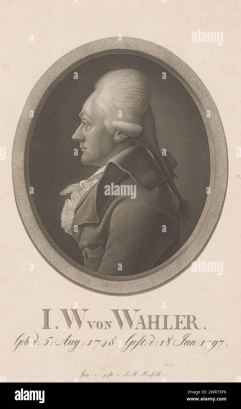 Portrait of Johann Wolfgang von Wahler, print maker: Leonhard Heinrich Hessell, after own design by: Leonhard Heinrich Hessell, 1797 - 1850, paper, height 290 mm × width 207 mm, print Stock Photo