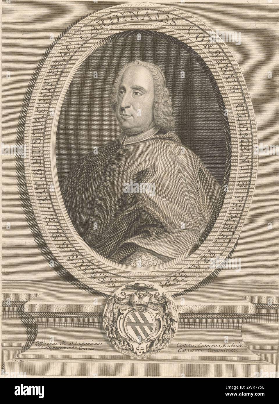 Portrait of Cardinal Lorenzo Corsini, later Pope Clement XII, print maker: Laurent Cars, after design by: Johann Georg Wille, publisher: Ludovicus Cottiau, France, 1725 - 1771, paper, engraving, etching, height 298 mm × width 221 mm, print Stock Photo