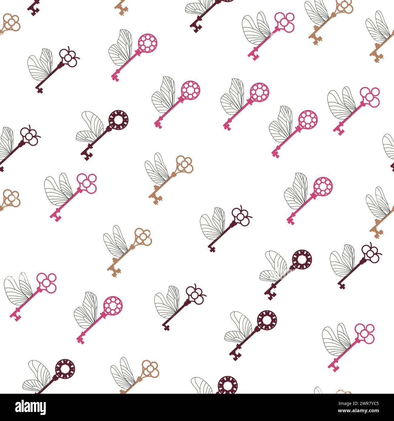 Seamless pattern with magic keys with wings. Stock Vector