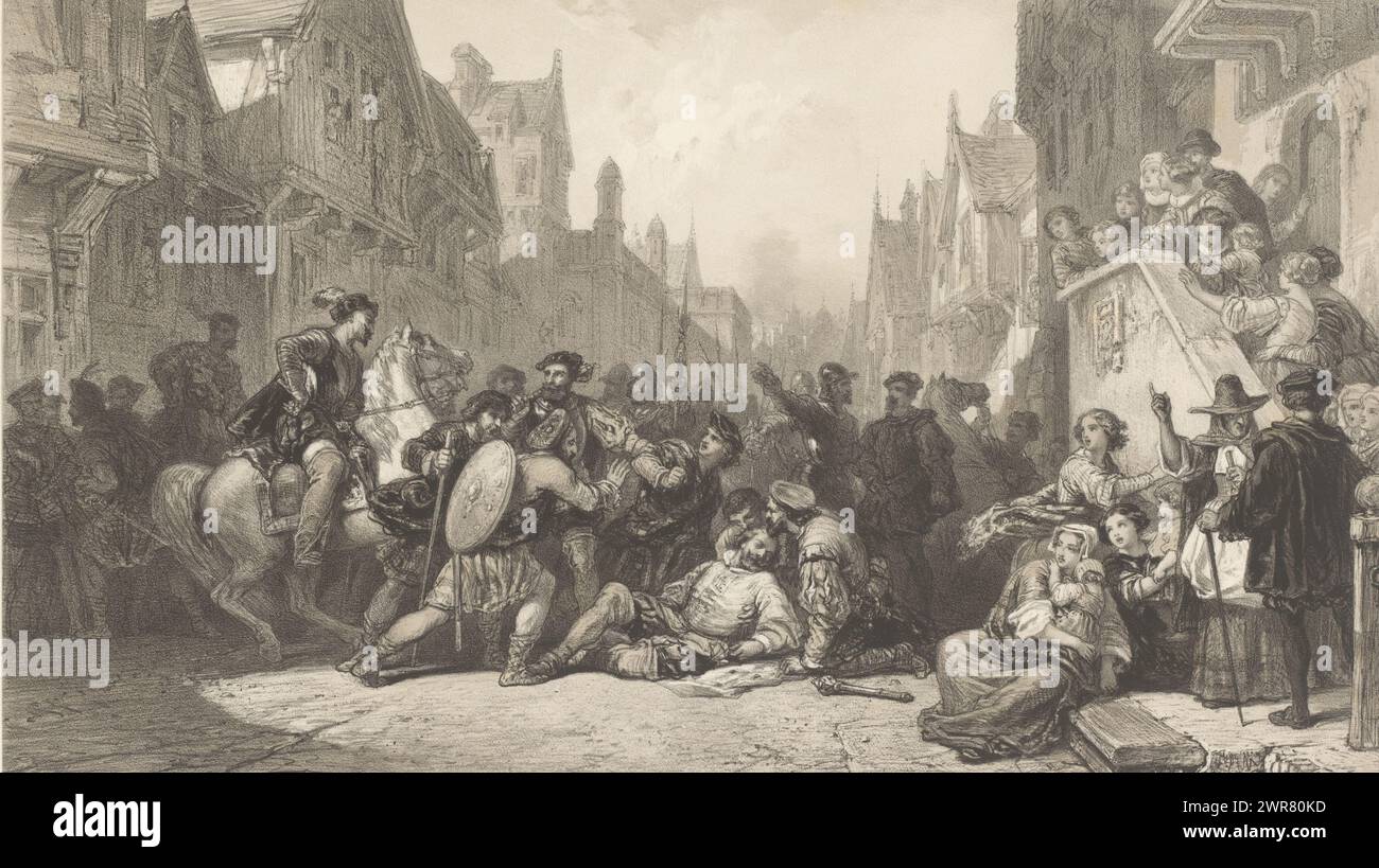 The Murder of James Stewart, Earl of Moray, Assassination of Regent Murray, print maker: Adolphe Mouilleron, (signed by artist), 1852, paper, height 425 mm × width 554 mm, print Stock Photo