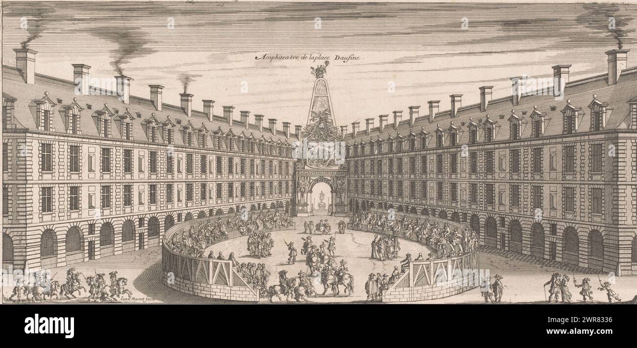 View of the amphitheater on the Place Dauphine in Paris, Amphiteatre de laplace Daufine (title on object), print maker: Jean Marot (I), 1662, paper, etching, height 182 mm × width 380 mm, print Stock Photo