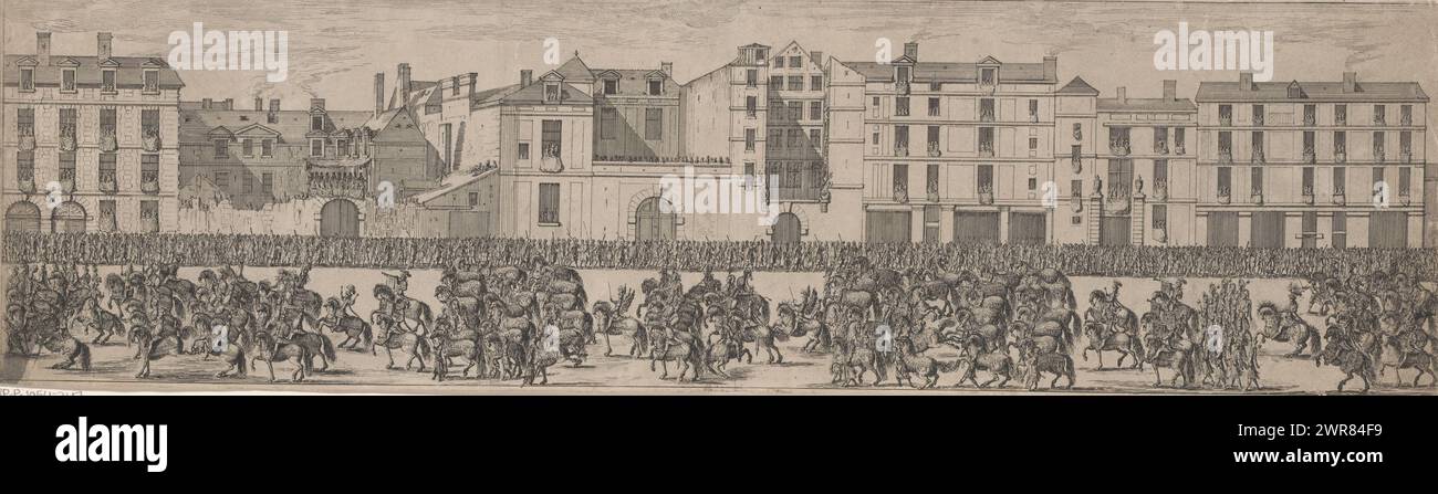 Military parade, Tournaments given by Louis XIV in 1662 (series title), Courses de Têtes et de Bagues (series title), print maker: Israël Silvestre, 1662, paper, etching, height 153 mm × width 553 mm, print Stock Photo