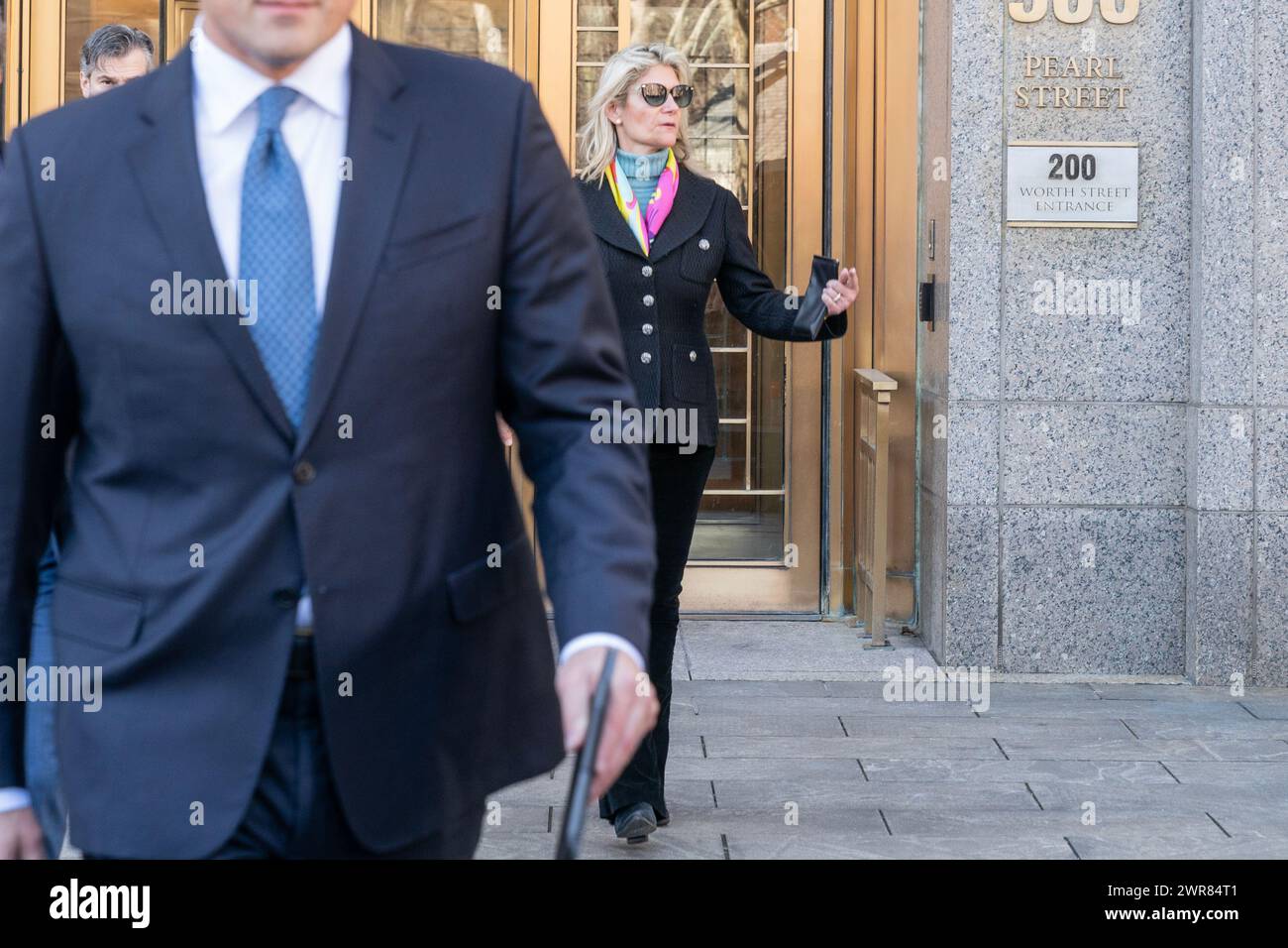 Senator Bob Menendez's wife Nadine Menendez depart Manhattan Federal court in New York after arraignment on new charges in bribery case on March 11, 2024 Stock Photo