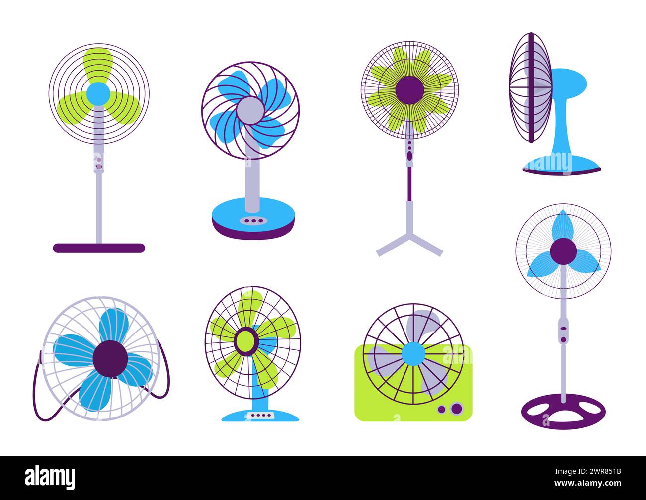 Electric fans. Cooling appliances for hot summer season. Home or office ...