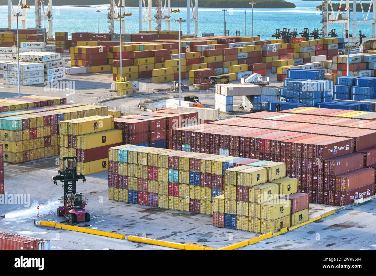 Miami, Florida, USA 27 January 2024 Shipping containers stacked in