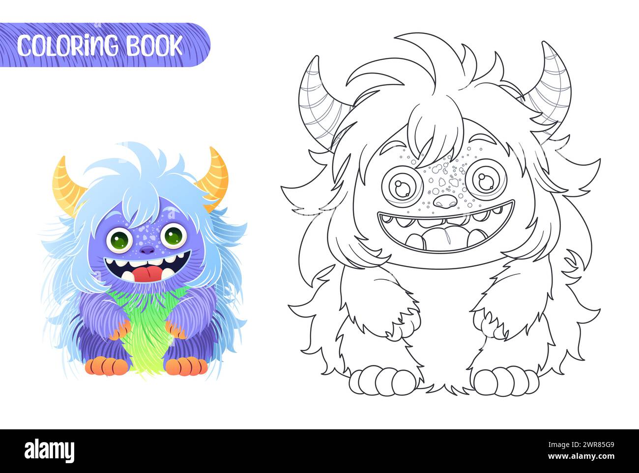 Coloring book for kids. Cute funny monster. Stock Vector