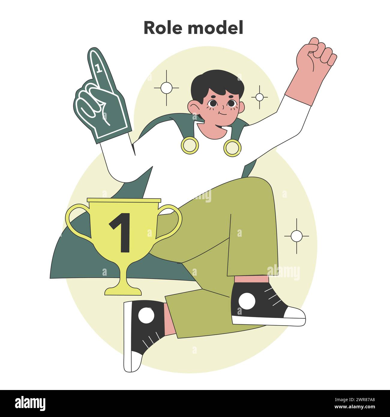 Role model personality showcased in Big Five. An inspirational figure celebrating success and leadership qualities. Flat vector illustration. Stock Vector