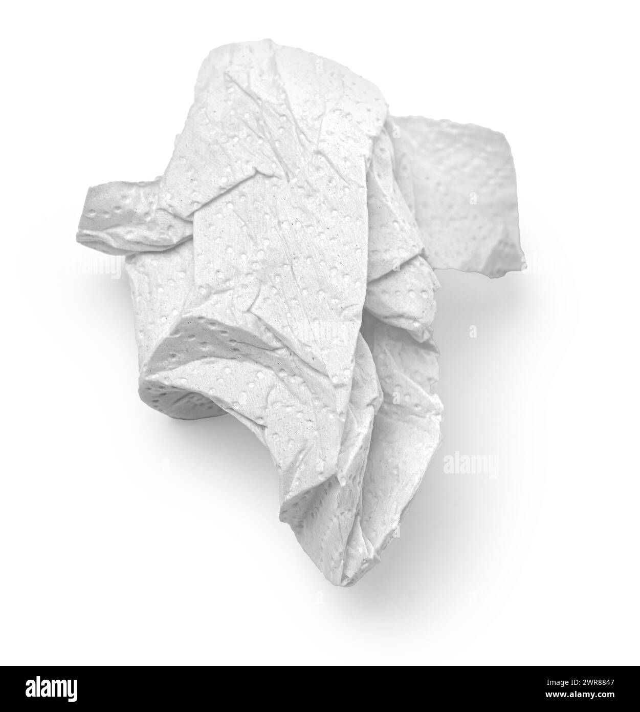 Crumpled white paper napkin - unused, isolated on white Stock Photo