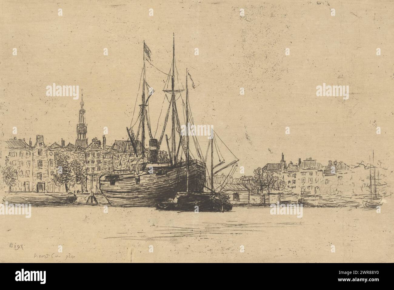 Oostelijk dock, in Amsterdam, Dans le Oosterlijk Dok (original title), print maker: Philip Zilcken, (signed by artist), 1867 - 1890, paper, etching, drypoint, height 160 mm × width 242 mm, print Stock Photo