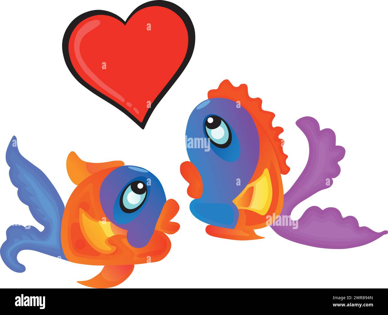 Illustration of Two Fish Falling In Love Vector art Design Stock Vector