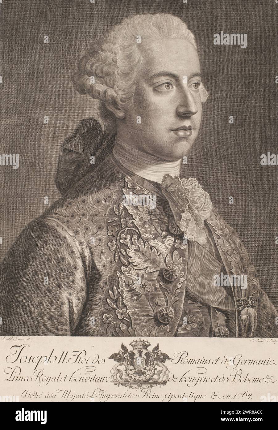 Portrait of Emperor Joseph II, print maker: Anton Tischler, after drawing by: Pierre Joseph Lion, unknown, 1764, paper, engraving, etching, height 610 mm × width 418 mm, print Stock Photo