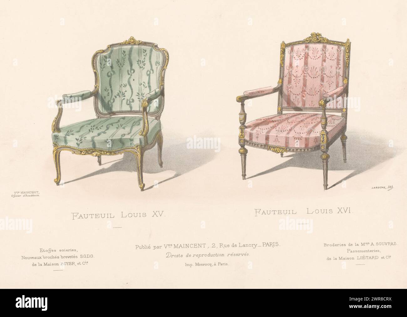 Two armchairs, Fauteuil Louis Print from 372nd issue (livraison)., print maker: Léon Laroche, printer: Monrocq, publisher: weduwe Eugène Maincent, Paris, 1895 - 1935, paper, height 277 mm × width 355 mm, print Stock Photo