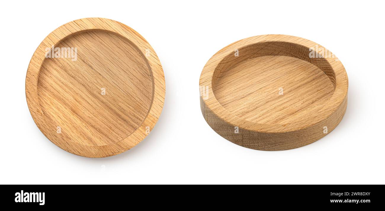 Empty wooden plate isolated on white background Stock Photo