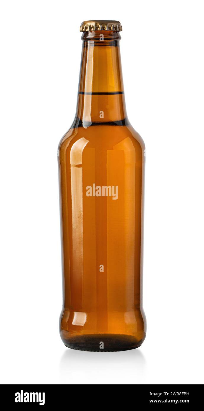 brown beer bottle isolated on white background with clipping path Stock Photo